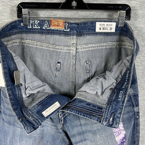 TK Axel NWT Men 36x32 Slim Boot Stretch Jeans Denim Back Flap Deco 5 Pockets - Picture 13 of 13